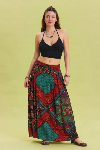 Beli Lastikli Drape Detaylı Otantik Etek