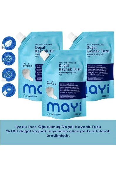 Mayi Tuz Iyot Ilaveli Ince Öğütülmüş Doğal Kaynak Tuzu 3 X 2 Kg - 1