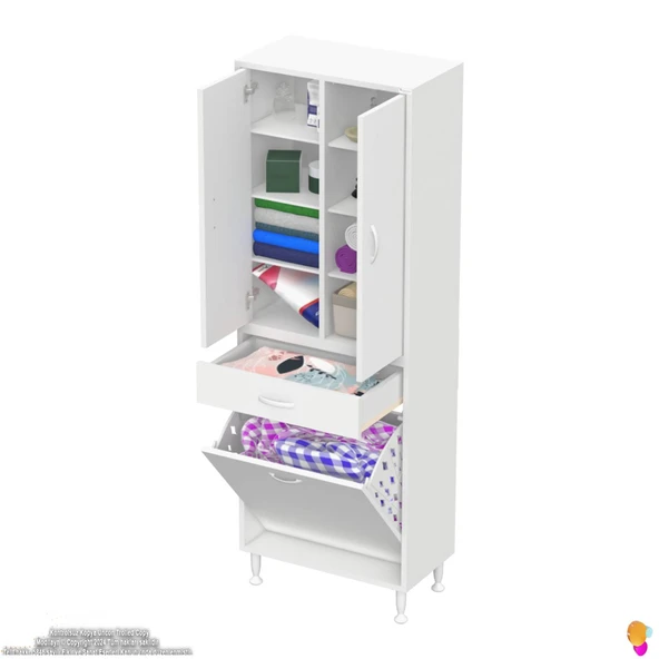 Modilayn YENİ AFRA 55x173x32,5 cm' lik 1 Çekmece, 1 Göz Sepet, 2 Kapak, 8 Raf Dar Alan Banyo Dolabı - 5