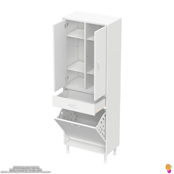 Modilayn YENİ AFRA 60x173x32,5 cm' lik 1 Çekmece, 1 Göz Sepet, 2 Kapak, 6 Raf Dar Alan Banyo Dolabı - Resim 7