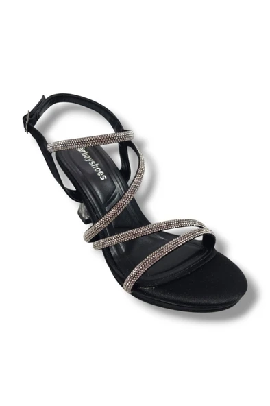 Erbay 093-25 Saten Şeffaf Topuk Taşlı Anatomik Kadın Sandalet ürün görseli 1