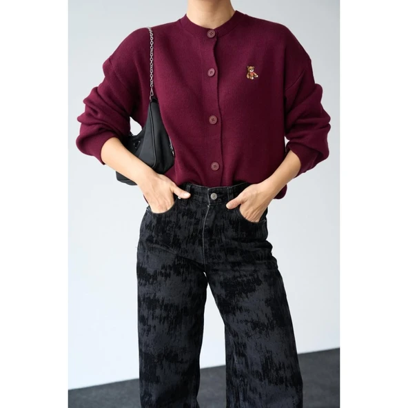 Ayıcıklı Hırka - Bordo - 3