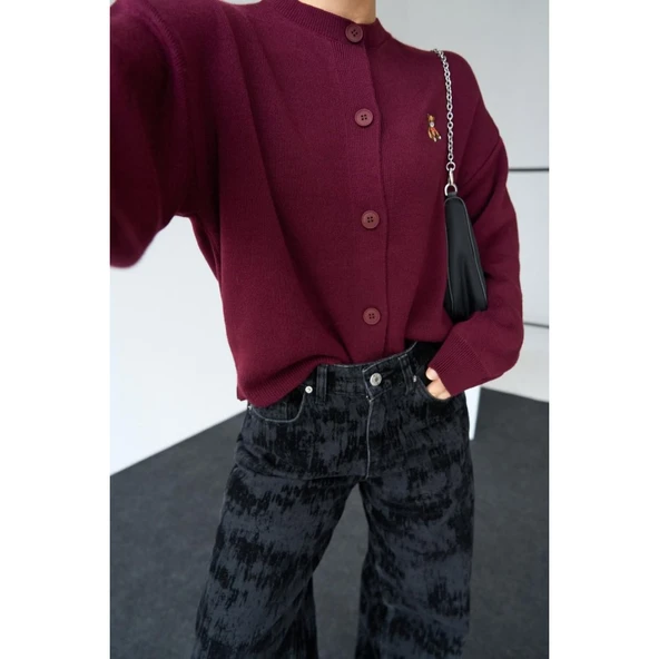 Ayıcıklı Hırka - Bordo - 4