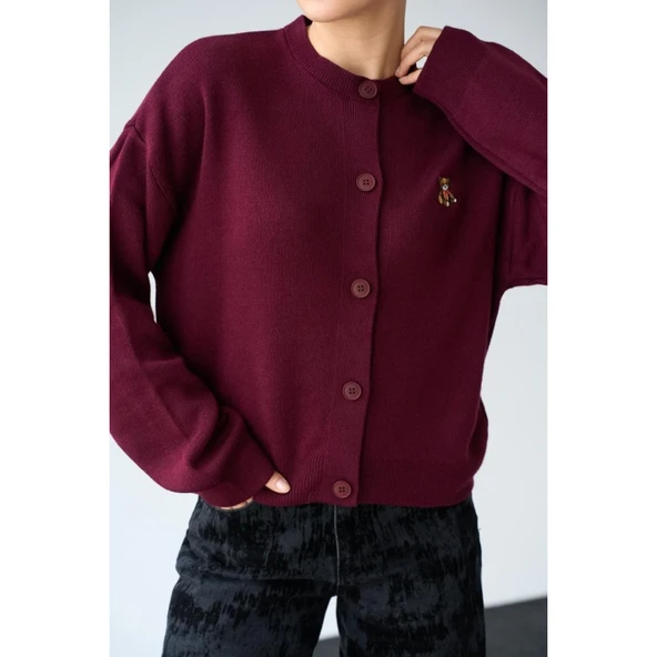 Ayıcıklı Hırka - Bordo - 2