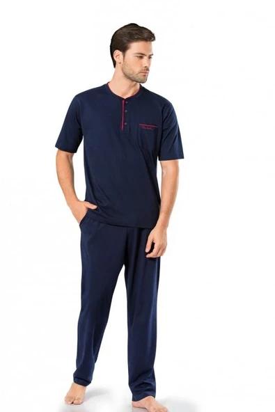 Pierre Cardin 5370 Erkek Kutulu Damat Çeyizlik Penye 3'lü Şortlu Lacivert Pijama Takımı - 2
