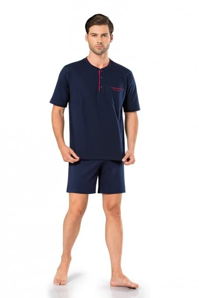 Pierre Cardin 5370 Erkek Kutulu Damat Çeyizlik Penye 3'lü Şortlu Lacivert Pijama Takımı - 4