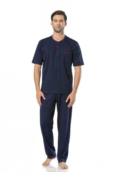 Pierre Cardin 5370 Erkek Kutulu Damat Çeyizlik Penye 3'lü Şortlu Lacivert Pijama Takımı