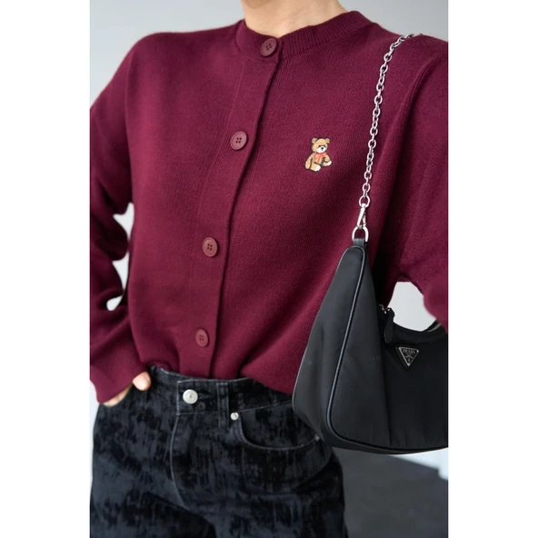 Ayıcıklı Hırka - Bordo - 5