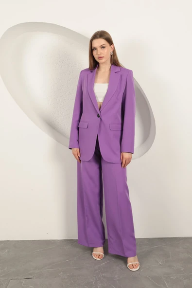 Atlas Kumaş Kadın Oversize Ceket-Lila