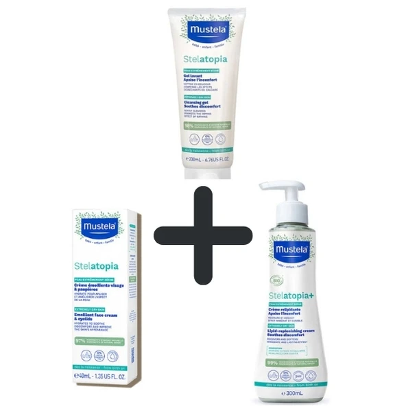 Mustela Stelatopia Bakım Seti: Lipid Replenishing Cream 300 ml +Emollient Face Cream Yüz Kremi 40 ml+Cleansing GEL 200 m