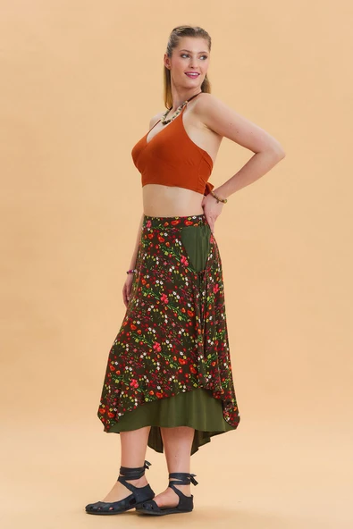 Bağlama Detaylı Beli Lastikli Salaş Etek - 2