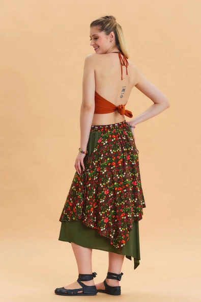 Bağlama Detaylı Beli Lastikli Salaş Etek - 7