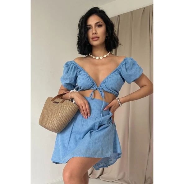Mavi Lucky Life Kadın Brode Lucky Life Kadın Crop Ve Mini Etek Takım