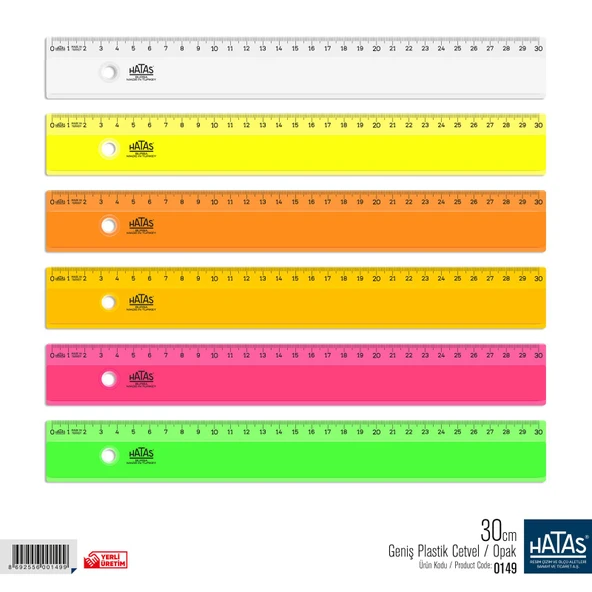 Hatas Cetvel Geniş Plastik Opak 30 Cm 0149
