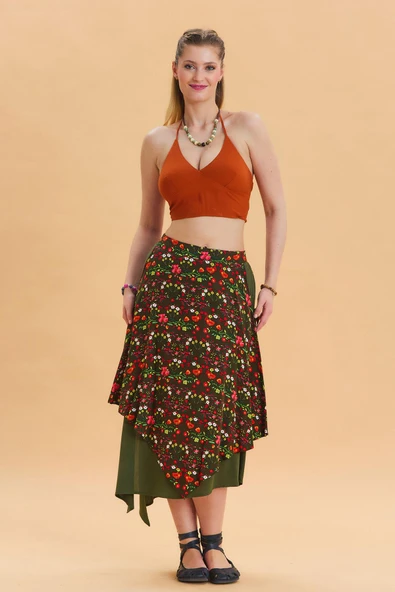 Bağlama Detaylı Beli Lastikli Salaş Etek - 4