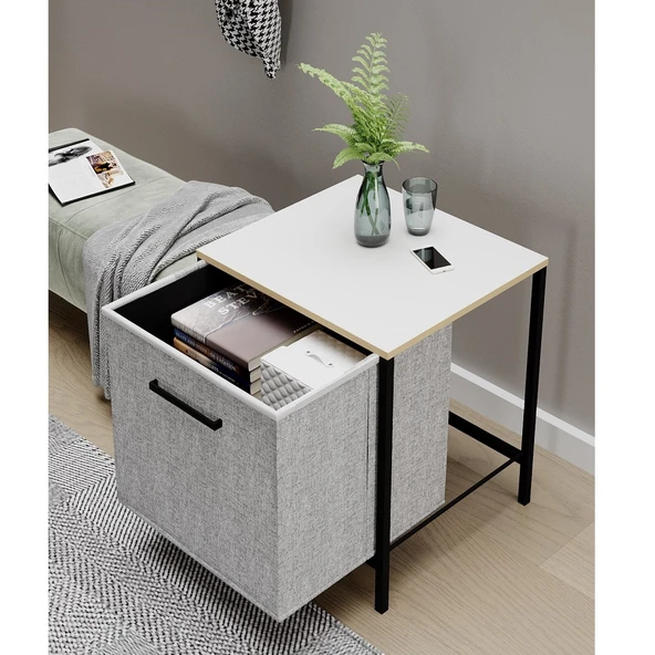 Çok Amaçlı Dolap 1 Çekmeceli Komodin Sehpa Gri 1594 - 2