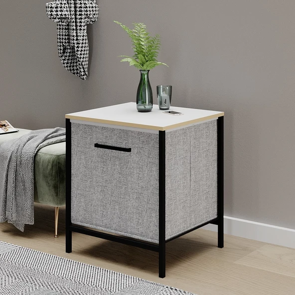 Çok Amaçlı Dolap 1 Çekmeceli Komodin Sehpa Gri 1594