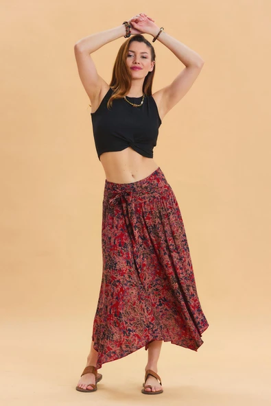 Beli Bağlamalı Salaş Midi Kloş Etek - 3