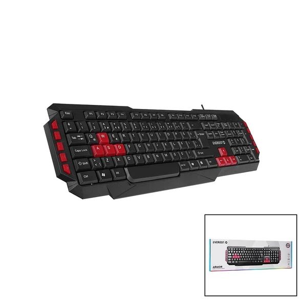 EVEREST KB-G7-ARMOR  USB KABLOLU  OYUNCU KLAVYE  RENKLİ OYUN TUŞLARI - MULTİMEDYA TUŞLARI   150CM (4172)