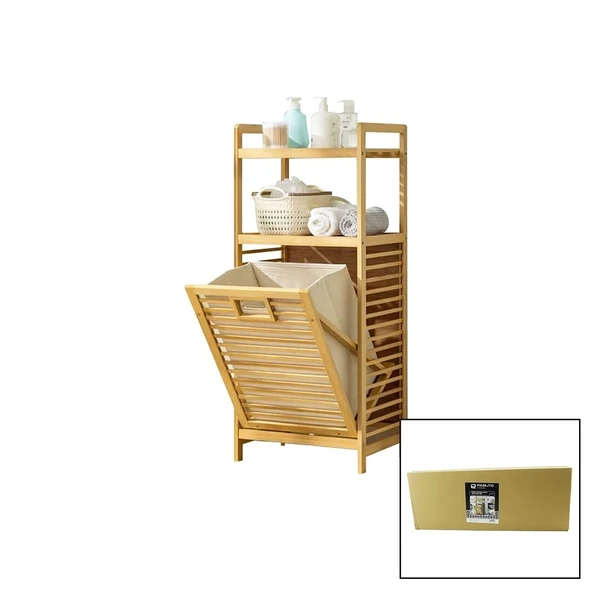 2 RAFLI - AHŞAP BAMBU KİRLİ ÇAMAŞIR ÇEK AÇ SEPETİ SPT=40X30X53CM RAF=31CM+53+11=Y=95CM (4172)