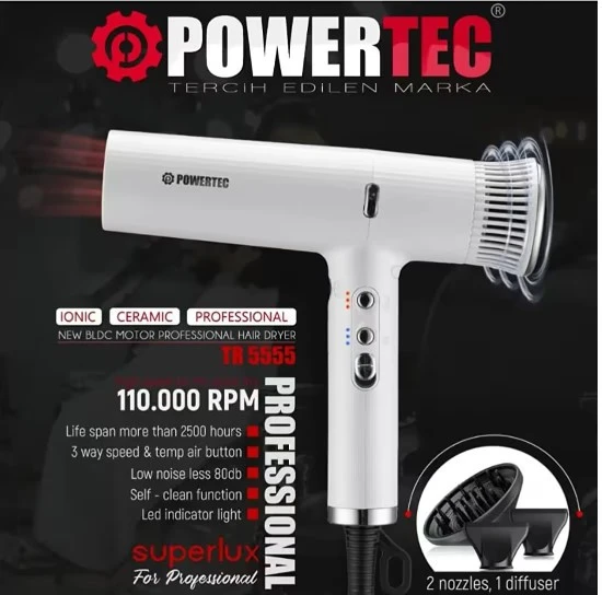 Powertec TR-4444 Süperlux Ionic Fön Makinası Beyaz