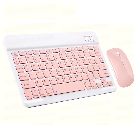 ScHitec Kablosuz Klavye ve Mouse Set Type-C Şarjlı Bluetooth 2.4G Bağlantlılı Pembe