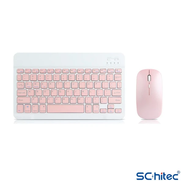 ScHitec Kablosuz Klavye ve Mouse Set Type-C Şarjlı Bluetooth 2.4G Bağlantlılı Pembe - 2