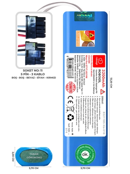 Xiaomi Mop Pro STYTJ02YM 3200mAh Uyumlu Robot Süpürge Pili B3211BS-Xia-016