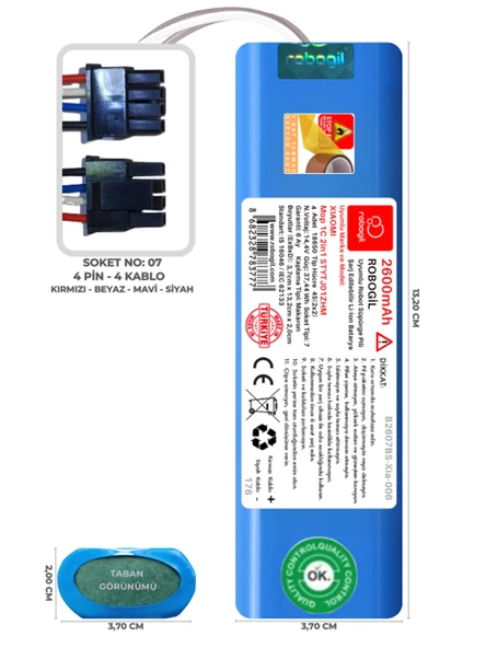 Xiaomi Mop 1C 2in1 STYTJ01ZHM 2600mAh Uyumlu Robot Süpürge Pili B2607BS-Xia-006