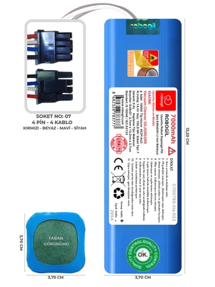 Xiaomi Vacuum Cleaner SDJQR02RR 7000mAh Uyumlu Robot Süpürge Pili C7007BS-Xia-022