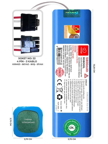 Xiaomi S10 Plus B105 5800mAh Uyumlu Robot Süpürge Pili C5822BS-Xia-019 - 1