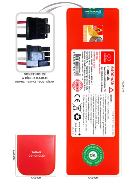 Xiaomi S10 Plus B105 6400mAh Uyumlu Robot Süpürge Pili C6422RB-Xia-019 ürün görseli 1
