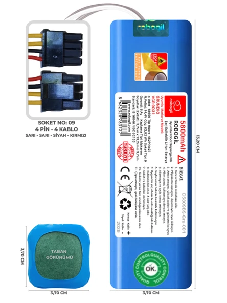 Grundig VCR 9031 5800mAh Uyumlu Robot Süpürge Pili C5809BS-Gru-001 ürün görseli