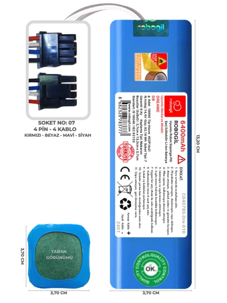 Dreame D9 6400mAh Uyumlu Robot Süpürge Pili C6407BS-Dre-010
