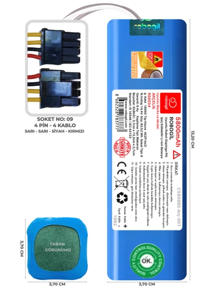 Arçelik RS 9034 5800mAh Uyumlu Robot Süpürge Pili C5809BS-Arç-001 ürün görseli 1