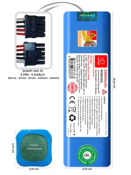 Xiaomi Mop 2 Pro MJST1SHW 5800mAh Uyumlu Robot Süpürge Pili C5813BS-Xia-009 ürün görseli 1