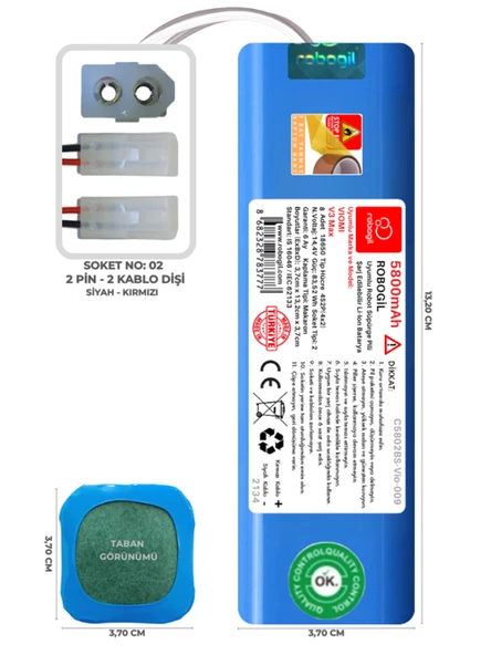 Viomi V3 Max 5800mAh Uyumlu Robot Süpürge Pili C5802BS-Vio-009 ürün görseli 1