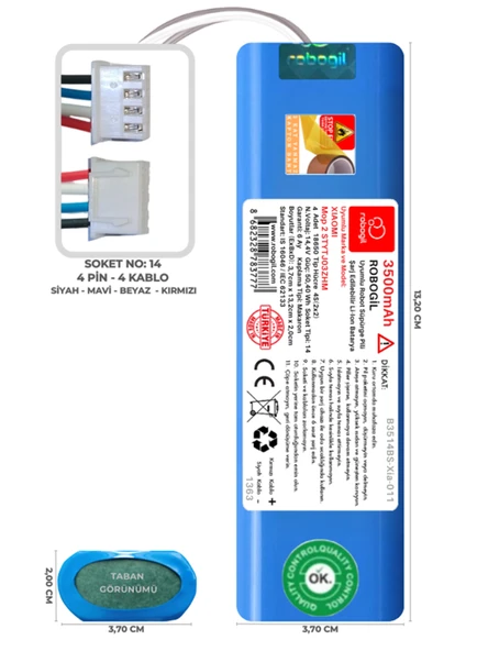 Xiaomi Mop 2 STYTJ03ZHM 3500mAh Uyumlu Robot Süpürge Pili B3514BS-Xia-011 ürün görseli 1