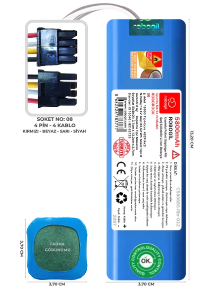 Roborock S6 5800mAh Uyumlu Robot Süpürge Pili C5808BS-Rbr-022