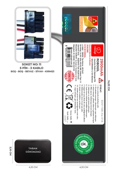 Xiaomi S10 B106GL 2900mAh Uyumlu Robot Süpürge Pili B2911BB-Xia-018