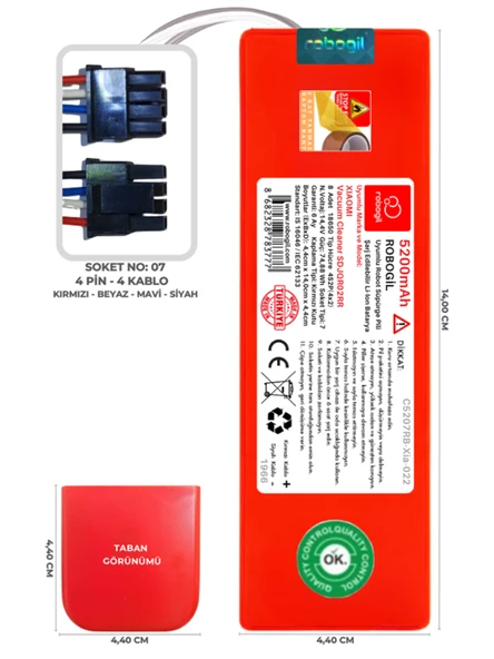Xiaomi Vacuum Cleaner SDJQR02RR 5200mAh Uyumlu Robot Süpürge Pili C5207RB-Xia-022 ürün görseli 1