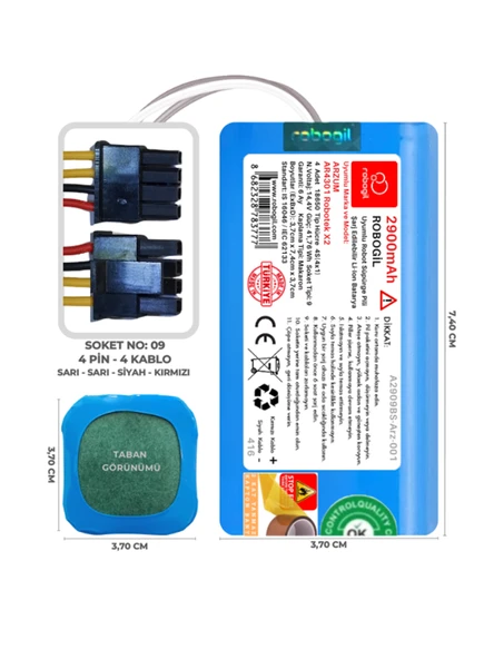 Arzum AR4301 Robotek X2 2900mAh Uyumlu Robot Süpürge Pili A2909BS-Arz-001