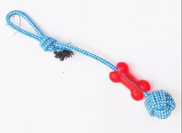 Köpek Kemik Desenli İpli Diş Kemirme Oyuncak Nu-345037 - 1