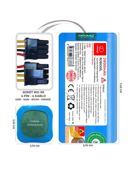 360 C50 2600mAh Uyumlu Robot Süpürge Pili A2609BS-360-001 ürün görseli 1