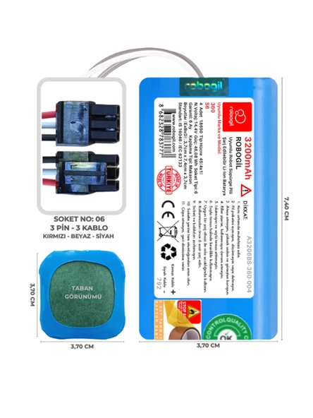 360 S6 3200mAh Uyumlu Robot Süpürge Pili A3206BS-360-004 ürün görseli 1