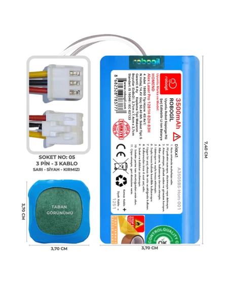 Homend Alex Laser Pro 1281H-82H-83H 3500mAh Uyumlu Robot Süpürge Pili A3505BS-Hom-001