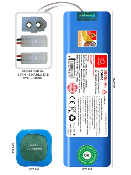 Bilicra Moby 5800mAh Uyumlu Robot Süpürge Pili C5802BS-Bil-001