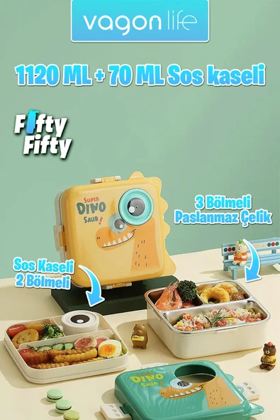 Vagonlife Lunch Box 1120 ML (Sızdırmaz,Karışmaz Üç Bölmeli) Sos Kaseli Yeni Nesil Sefer Tası-FFLBOX10082 - 16
