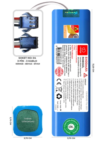 TTEC Robi ProMaster 6400mAh Uyumlu Robot Süpürge Pili C6404BS-Ttc-001 ürün görseli 1