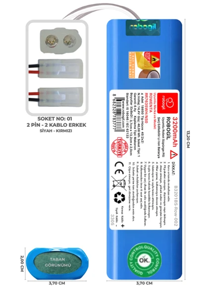 Rowenta RR7635WH/NS0 3200mAh Uyumlu Robot Süpürge Pili B3201BS-Row-002